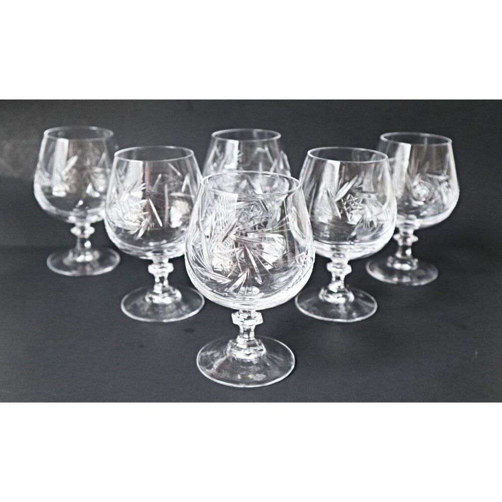 6 Pinwheel Crystal Cognac Glasses Brandy Snifter Barware Wine Cocktail Liqueur